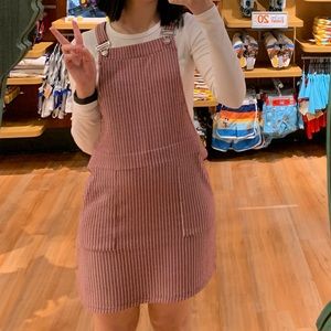 Hollister Red and White Striped Overall Dress